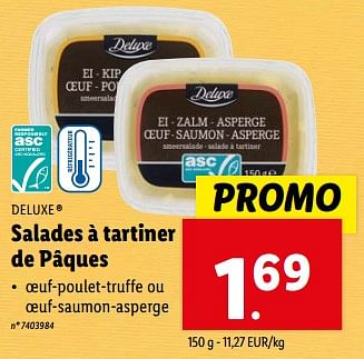 Promotions Salades à tartiner de pâques - Deluxe - Valide de 27/03/2024 à 02/04/2024 chez Lidl