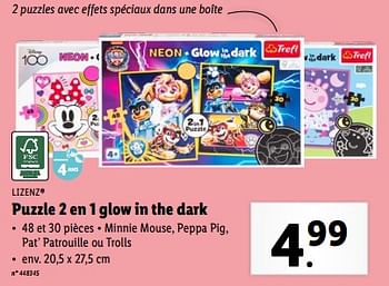 Promoties Puzzle 2 en 1 glow in the dark - LIZENZ - Geldig van 27/03/2024 tot 02/04/2024 bij Lidl