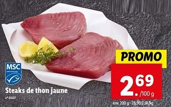 Promotions Steaks de thon jaune - Produit maison - Lidl - Valide de 27/03/2024 à 02/04/2024 chez Lidl