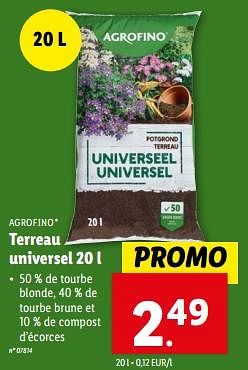 Promotions Terreau universel - Agrofino - Valide de 27/03/2024 à 02/04/2024 chez Lidl