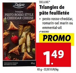 Promoties Triangles de pâte feuilletée - Deluxe - Geldig van 27/03/2024 tot 02/04/2024 bij Lidl