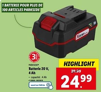 Promoties Parkside batterie 20 v, 4 ah - Parkside - Geldig van 27/03/2024 tot 02/04/2024 bij Lidl