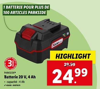 Promoties Parkside batterie 20 v, 4 ah - Parkside - Geldig van 27/03/2024 tot 02/04/2024 bij Lidl
