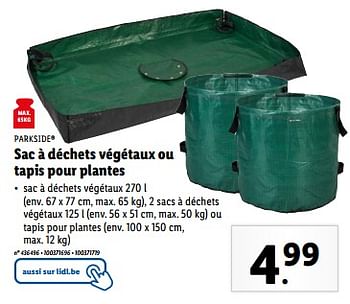 Promoties Sac à déchets végétaux ou tapis pour plantes - Parkside - Geldig van 27/03/2024 tot 02/04/2024 bij Lidl