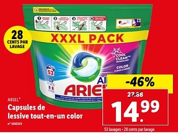 Promoties Capsules de lessive tout-en-un color - Ariel - Geldig van 27/03/2024 tot 02/04/2024 bij Lidl