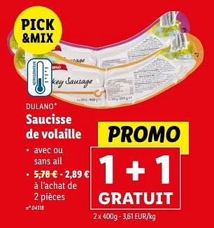 Promoties Saucisse de volaille - Dulano - Geldig van 27/03/2024 tot 02/04/2024 bij Lidl