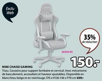 Promoties Nibe chaise gaming - Huismerk - Jysk - Geldig van 18/03/2024 tot 07/04/2024 bij Jysk
