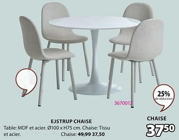 Promotions Ejstrup chaise - Produit Maison - Jysk - Valide de 18/03/2024 à 07/04/2024 chez Jysk