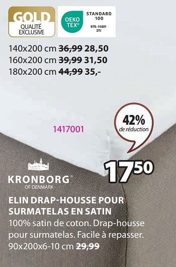 Promotions Elin drap-housse pour surmatelas en satin - Kronborg - Valide de 18/03/2024 à 07/04/2024 chez Jysk