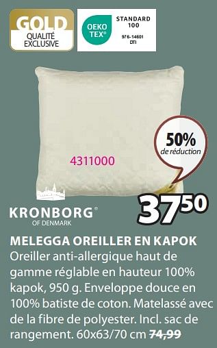 Promotions Melegga oreiller en kapok - Kronborg - Valide de 18/03/2024 à 07/04/2024 chez Jysk