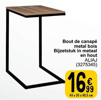 Promotions Bout de canapé metal bois bijzetstuk in metaal en hout aliaj - Produit maison - Cora - Valide de 19/03/2024 à 30/03/2024 chez Cora