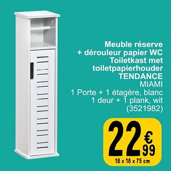 Promoties Meuble réserve + dérouleur papier wc toiletkast met toiletpapierhouder tendance - Tendance - Geldig van 19/03/2024 tot 30/03/2024 bij Cora