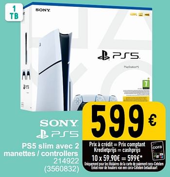 Promotions Ps5 slim avec 2 manettes - controllers - Sony - Valide de 19/03/2024 à 30/03/2024 chez Cora