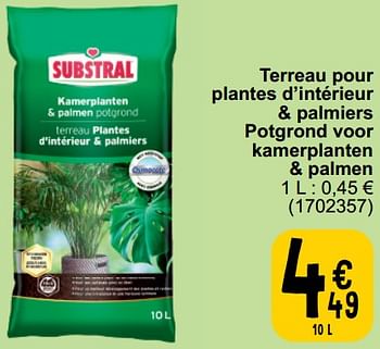 Promoties Terreau pour plantes d’intérieur + palmiers potgrond voor kamerplanten + palmen - Substral - Geldig van 19/03/2024 tot 30/03/2024 bij Cora