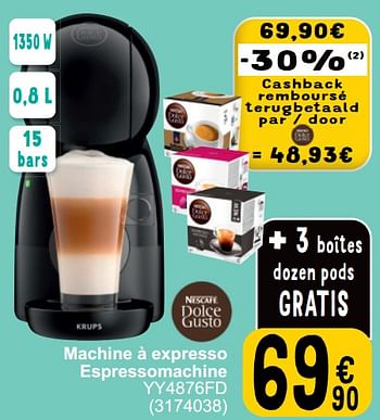 Promoties Krups machine à expresso espressomachine yy4876fd - Krups - Geldig van 19/03/2024 tot 30/03/2024 bij Cora