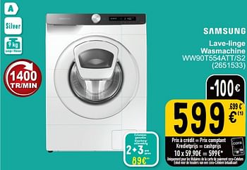 Promotions Samsung lave-linge wasmachine ww90t554att-s2 - Samsung - Valide de 19/03/2024 à 30/03/2024 chez Cora