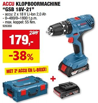 Promotions Bosch accu klopboormachine gsb 18v-21 - Bosch - Valide de 20/03/2024 à 31/03/2024 chez Hubo