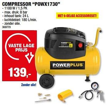 Promotions Powerplus compressor powx1730 - Powerplus - Valide de 20/03/2024 à 31/03/2024 chez Hubo