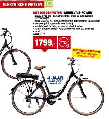 Promoties Elektrische fietsen met middenmotor minerva e-power - Minerva - Geldig van 20/03/2024 tot 31/03/2024 bij Hubo