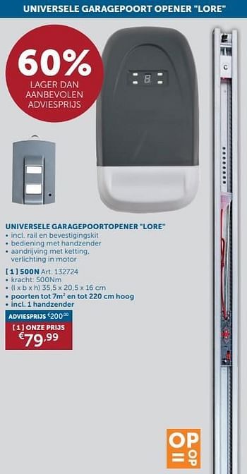 Promoties Universele garagepoortopener lore 500n - Huismerk - Zelfbouwmarkt - Geldig van 26/03/2024 tot 01/04/2024 bij Zelfbouwmarkt