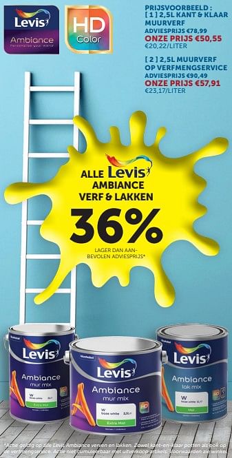 Promotions Alle levis ambiance verf + lakken 36% lager dan aanbevolen adviesprijs - Levis - Valide de 26/03/2024 à 01/04/2024 chez Zelfbouwmarkt
