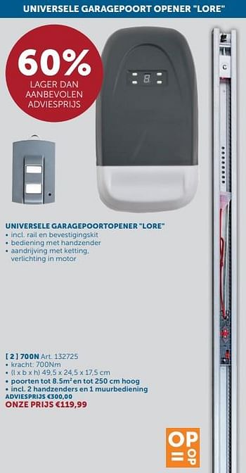 Promoties Universele garagepoortopener lore 700n - Huismerk - Zelfbouwmarkt - Geldig van 26/03/2024 tot 01/04/2024 bij Zelfbouwmarkt