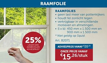 Promotions Raamfolies - Produit maison - Zelfbouwmarkt - Valide de 26/03/2024 à 01/04/2024 chez Zelfbouwmarkt