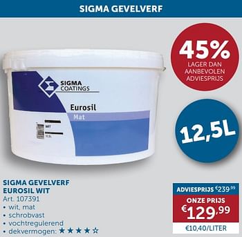 Promotions Sigma gevelverf eurosil wit - Sigma - Valide de 26/03/2024 à 01/04/2024 chez Zelfbouwmarkt