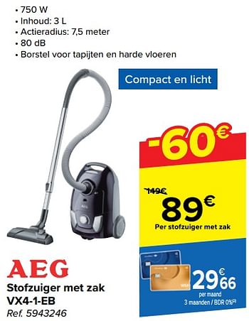 Promotions Aeg stofzuiger met zak vx4-1-eb - AEG - Valide de 20/03/2024 à 02/04/2024 chez Carrefour