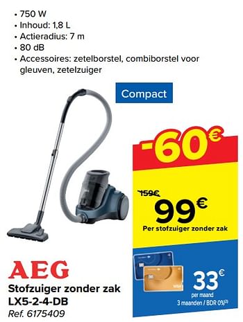 Promoties Aeg stofzuiger zonder zak lx5-2-4-db - AEG - Geldig van 20/03/2024 tot 02/04/2024 bij Carrefour