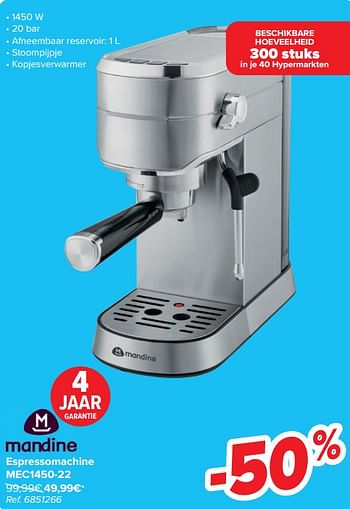 Promotions Mandine espressomachine mec1450-22 - Mandine - Valide de 20/03/2024 à 02/04/2024 chez Carrefour