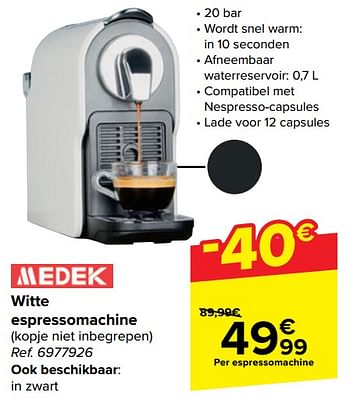 Promoties Medek witte espressomachine - Medek - Geldig van 20/03/2024 tot 02/04/2024 bij Carrefour