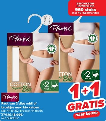 Promoties Pack van 2 slips midi of broekjes maxi bio katoen - Playtex - Geldig van 20/03/2024 tot 02/04/2024 bij Carrefour