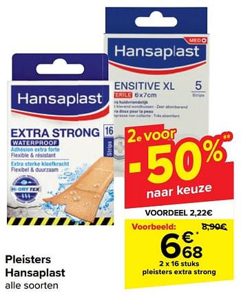Promotions Pleisters extra strong - Hansaplast - Valide de 20/03/2024 à 02/04/2024 chez Carrefour