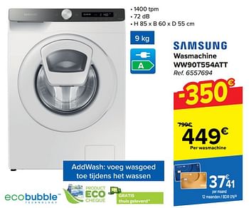Promotions Samsung wasmachine ww90t554att - Samsung - Valide de 20/03/2024 à 02/04/2024 chez Carrefour