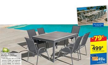 Promoties Set tafel + 6 stoelen madrague in polywood - Huismerk - Carrefour  - Geldig van 20/03/2024 tot 06/05/2024 bij Carrefour