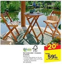Set ronde tafel + 2 stoelen in acacia-Huismerk - Carrefour 