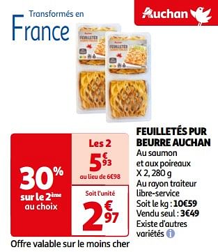 Promoties Feuilletés pur beurre auchan - Huismerk - Auchan - Geldig van 26/03/2024 tot 01/04/2024 bij Auchan