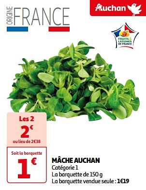 Promotions Mâche auchan - Produit Maison - Auchan Ronq - Valide de 26/03/2024 à 01/04/2024 chez Auchan Ronq