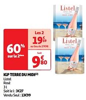 Promoties Igp terre du midi listel rosé - Rosé wijnen - Geldig van 26/03/2024 tot 31/03/2024 bij Auchan