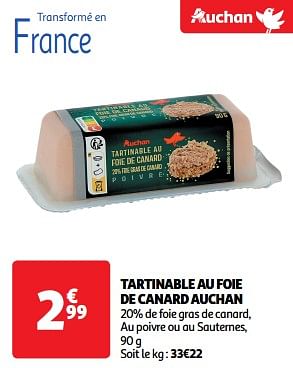 Promoties Tartinable au foie de canard auchan - Huismerk - Auchan - Geldig van 26/03/2024 tot 31/03/2024 bij Auchan