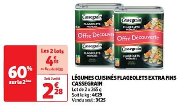 Promoties Légumes cuisinés flageolets extra fins cassegrain - Cassegrain - Geldig van 26/03/2024 tot 31/03/2024 bij Auchan