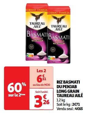 Promoties Riz basmati du penjab long grain taureau ailé - Taureau Ailé - Geldig van 26/03/2024 tot 31/03/2024 bij Auchan