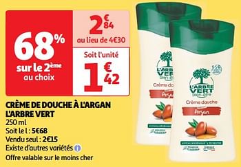 Promotions Crème de douche à l`argan l`arbre vert - L'arbre vert - Valide de 26/03/2024 à 31/03/2024 chez Auchan Ronq