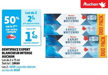 Promoties Dentifrice expert blancheur intense auchan - Huismerk - Auchan - Geldig van 26/03/2024 tot 31/03/2024 bij Auchan