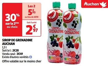 Promoties Sirop de grenadine auchan - Huismerk - Auchan - Geldig van 26/03/2024 tot 31/03/2024 bij Auchan