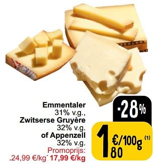 Promoties Emmentaler zwitserse gruyère of appenzell - Huismerk - Cora - Geldig van 26/03/2024 tot 30/03/2024 bij Cora