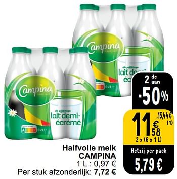 Promotions Halfvolle melk campina - Campina - Valide de 26/03/2024 à 30/03/2024 chez Cora