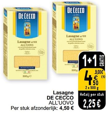 Promotions Lasagne de cecco all`uovo - De Cecco - Valide de 26/03/2024 à 30/03/2024 chez Cora