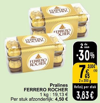 Promotions Pralines ferrero rocher - Ferrero - Valide de 26/03/2024 à 30/03/2024 chez Cora